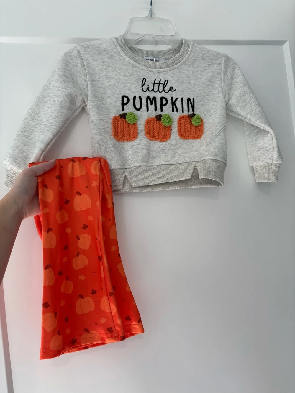 Rylee Faith Designs Little Pumpkin Crop Sweatshirt and Flare Pant Set